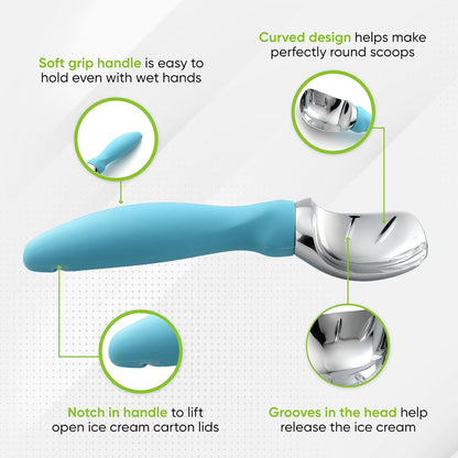 Spring Chef Heavy Duty Ice Cream Scoops - Soft Grip Handle, Dishwasher Safe - 2 Pack - Aqua Sky