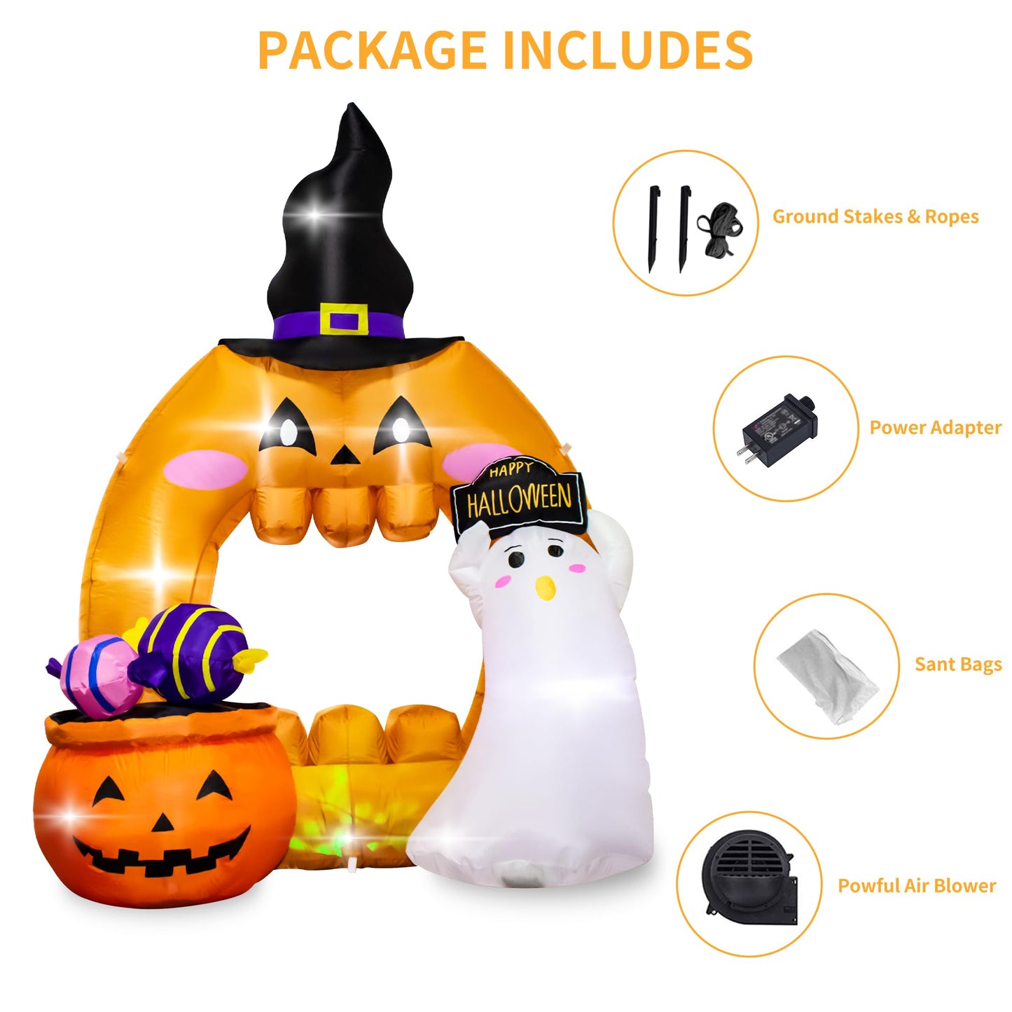 5 Feet Halloween Inflatable Pumpkin Outdoor Decoration with LED Lights, Blow up Halloween Ghost Hollowed Out Archway Pumpkin Inflatable Decor for Indoor Outdoor Yard Halloween Party Photo Spot