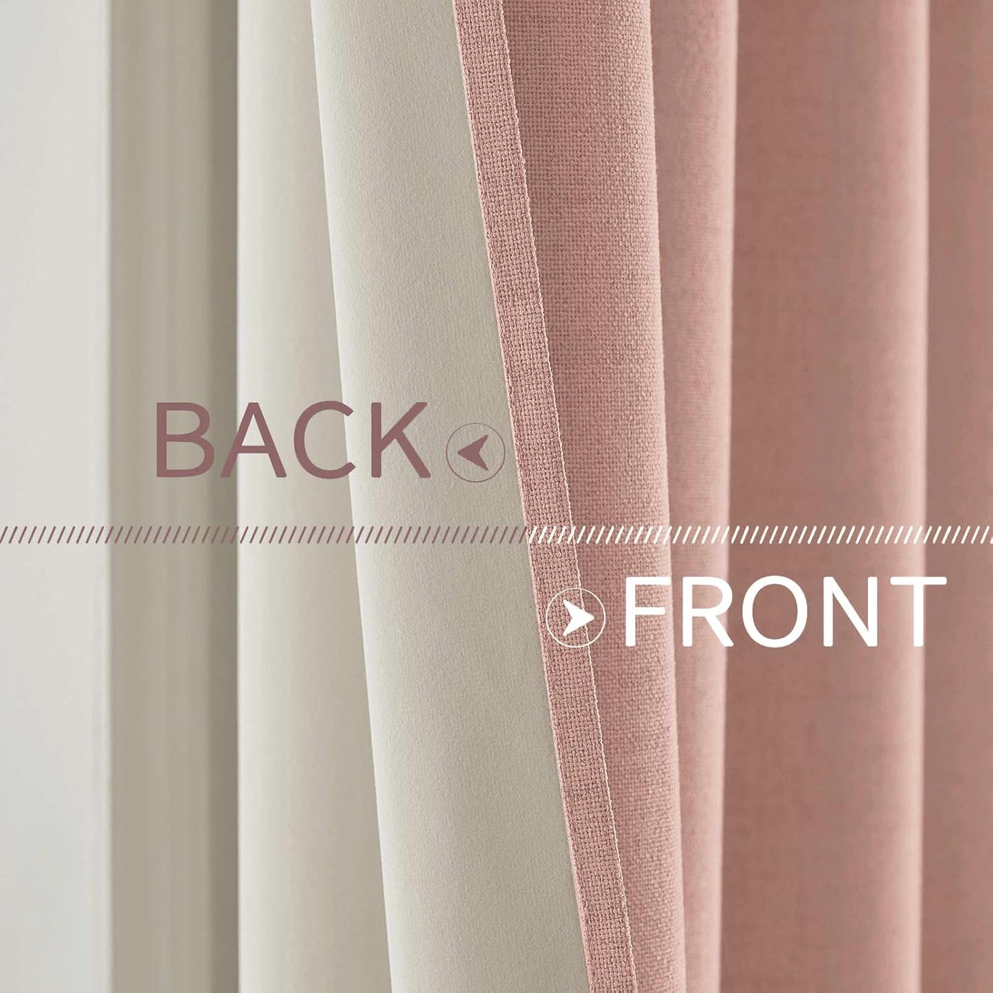 MIULEE 100% Blackout Linen Curtains - Thermal Insulated Blush Pink Drapes | 52 x 72 Inch (2 Panels)