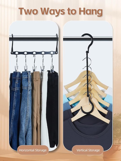 HOUSE DAY Black Magic Space Saving Hangers - Sturdy 10 Pack with 5 Holes for Heavy Clothes | Closet Organizer Essentials