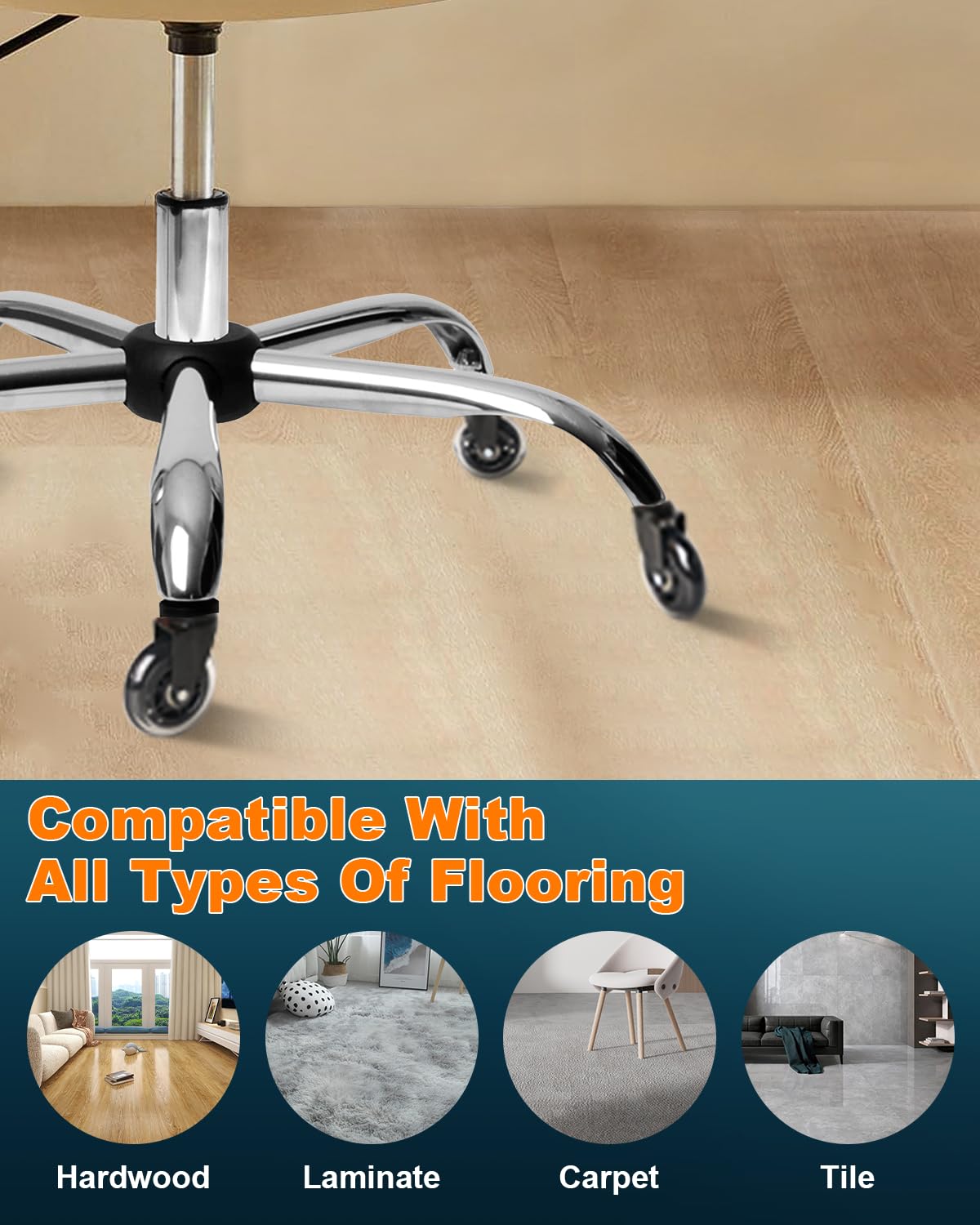 RidRed Office Chair Wheels - Heavy-Duty 3 Inch Rubber Casters - Universal Fit, Noise-Free, Ideal for All Floors (Set of 5)