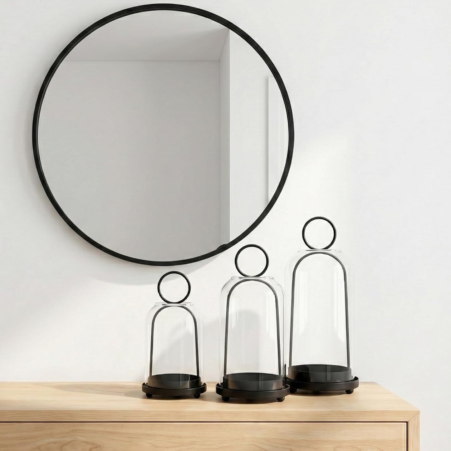 Skiennix 3 Pack Metal Candle Holders - Versatile Black Candlestick Holders with Glass Domes | 5.5", 4.7", 3.9" Wide