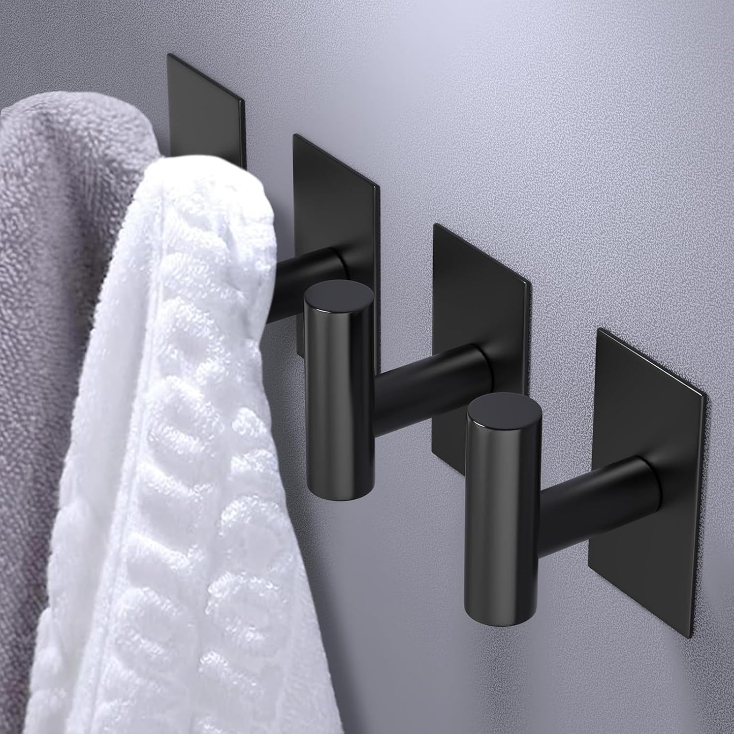 VAEHOLD Wall Towel Hooks - Heavy Duty Waterproof Sticky Holders for Coats & Clothes | Black, 4 Pack