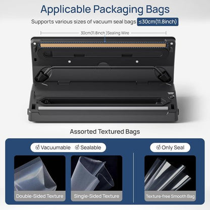 FoodSaver Vacuum Sealer Machine - 7-in-1 Automatic Food Preservation with 70kPa Suction | Black, Includes 2 Bag Rolls
