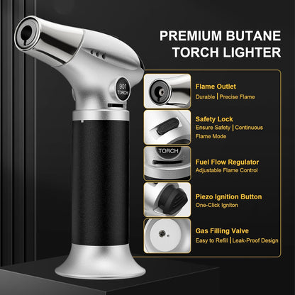 TBTEEK Butane Torch - Adjustable Flame Kitchen Torch with Safety Lock for Cooking, BBQ & Baking