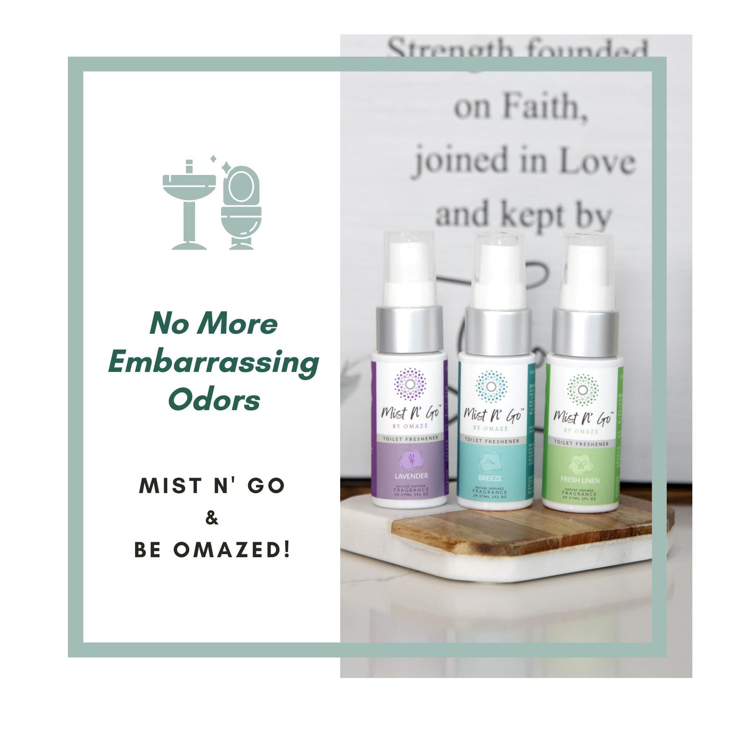 Mist N’ Go by Omaze Travel Bathroom Spray for Toilet Spray Odor Eliminator - Travel Toilet Spray for Bathroom Air Freshener Spray for Bathroom Deodorizer - Lavender Travel Size (1oz x2)