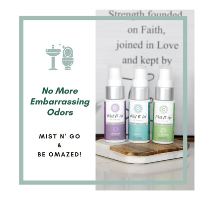 Mist N’ Go by Omaze Travel Bathroom Spray for Toilet Spray Odor Eliminator - Travel Toilet Spray for Bathroom Air Freshener Spray for Bathroom Deodorizer - Lavender Travel Size (1oz x2)
