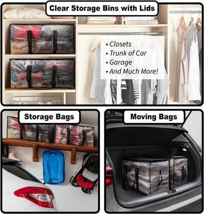 ClearSpace Heavy Duty Moving Bags - Large Storage Bags with Backpack Straps & Zippers | 8 Pack for Easy Packing