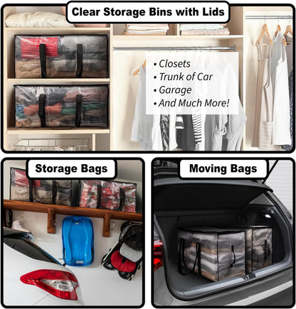 ClearSpace Oversized Moving Bags - Heavy-Duty Storage Solutions with Backpack Straps & Zippers | 8 Pack