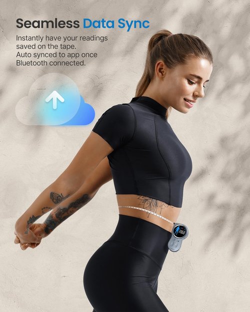 RENPHO Smart Tape Measure with Large Display, Bluetooth Body Measuring Tape with App for Weight Loss, Fitness Shape, Measure Circumference Length