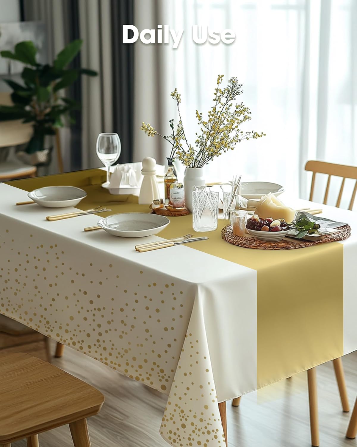 Pureegg Disposable Plastic Tablecloths - 10 Pack, 54 x 108 Inch, Sturdy & Leakproof, White Gold for Graduation Parties