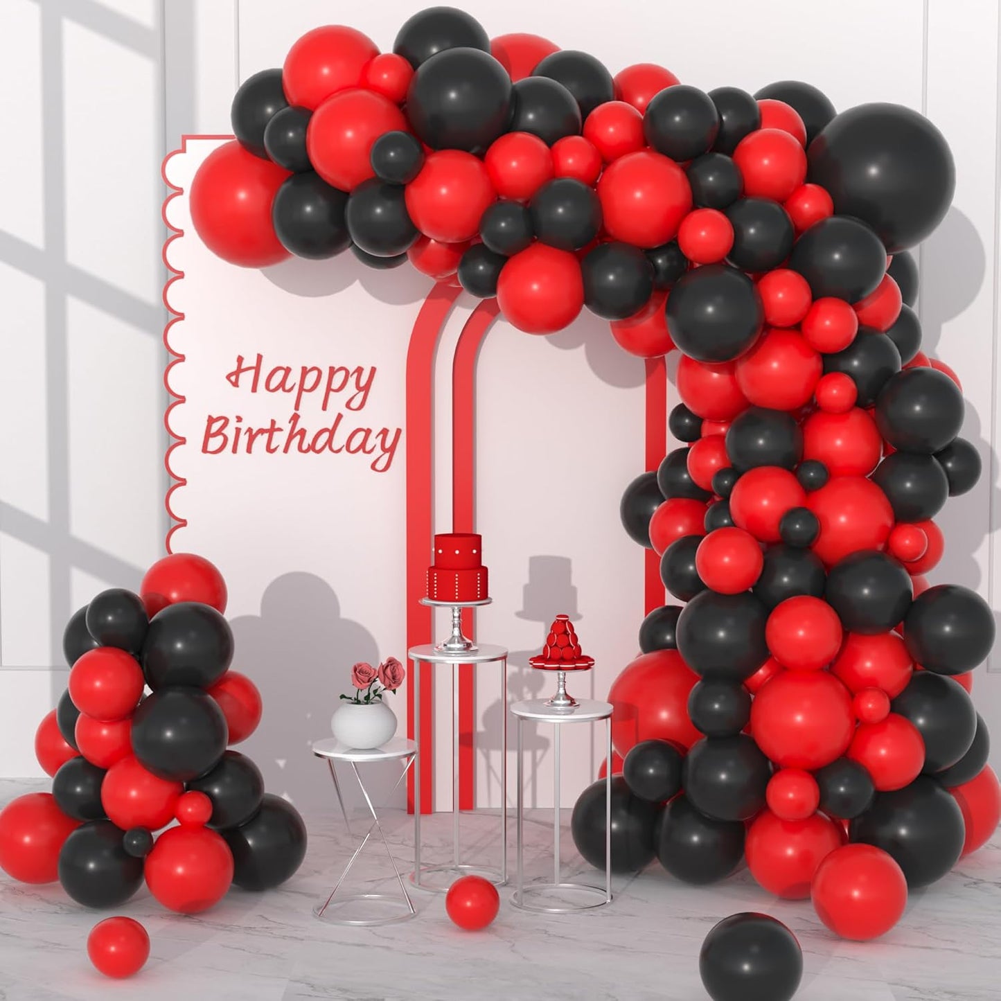 Skiennix Red and Black Balloon Garland Arch Kit - 122PCS Latex Balloons for Birthday, Wedding, and Graduation Decor