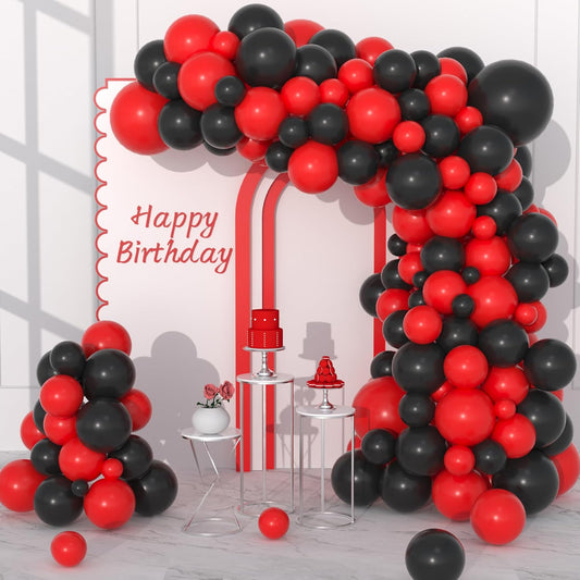 Skiennix Red and Black Balloon Garland Arch Kit - 122PCS Latex Balloons for Birthday, Wedding, and Graduation Decor