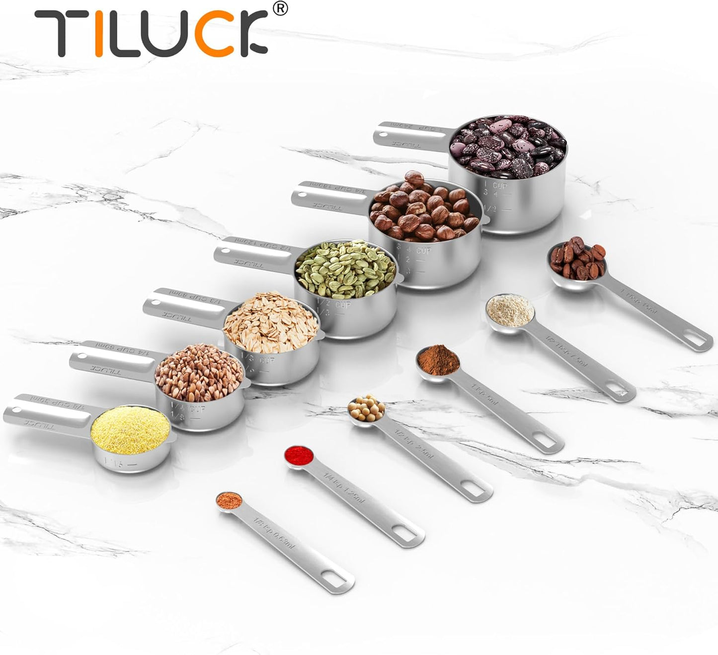TILUCK Stainless Steel Measuring Cups & Spoons Set - Essential Kitchen Gadgets for Cooking & Baking (12 Pieces)