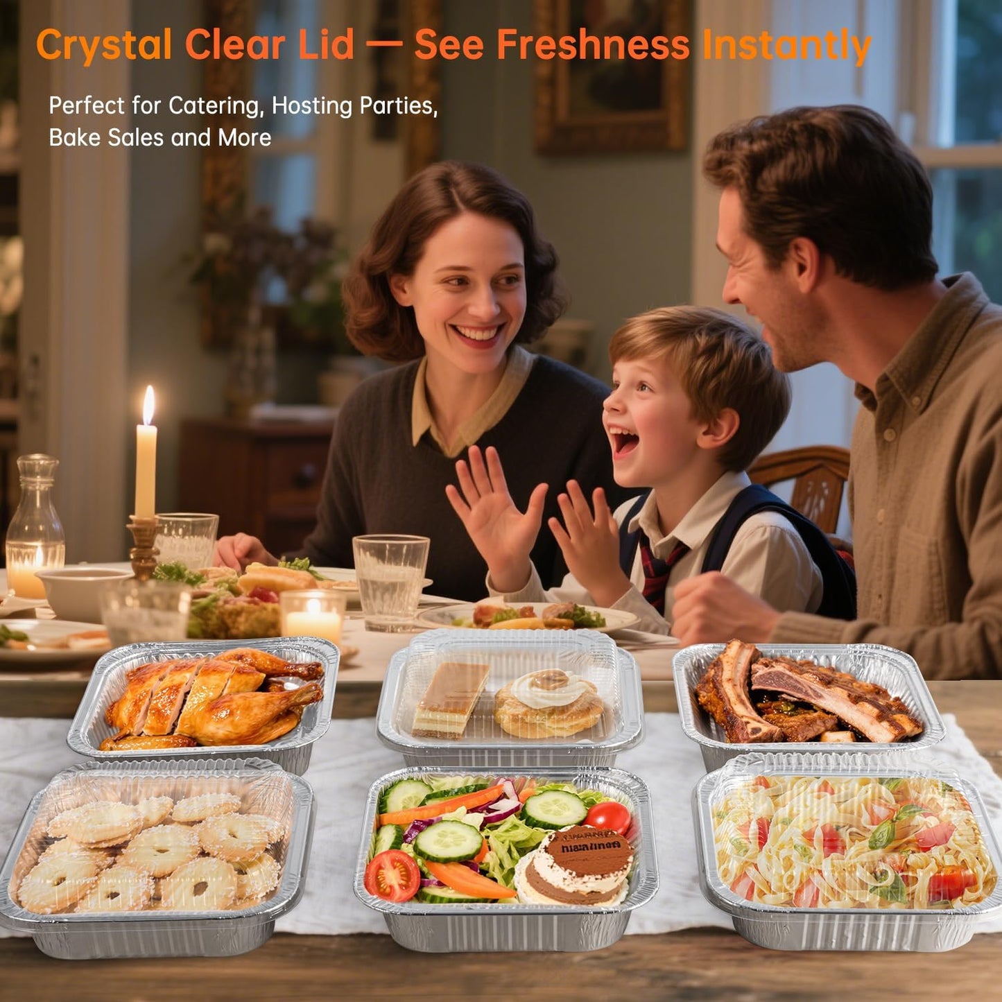 8x8 Aluminum Pans - 20 Pack Disposable Baking Trays with Clear Lids for Cooking and Food Storage