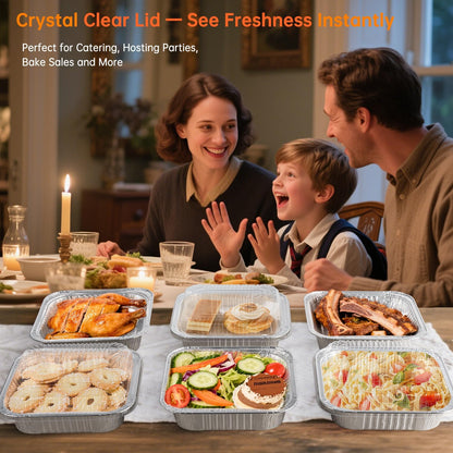 8x8 Aluminum Pans - 20 Pack Disposable Baking Trays with Clear Lids for Cooking and Food Storage