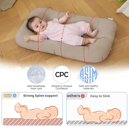 Baby Lounger - Bionic Design for Newborns | Soft Organic Cotton, Breathable for Infants 0-18 Months (Cream Grey)