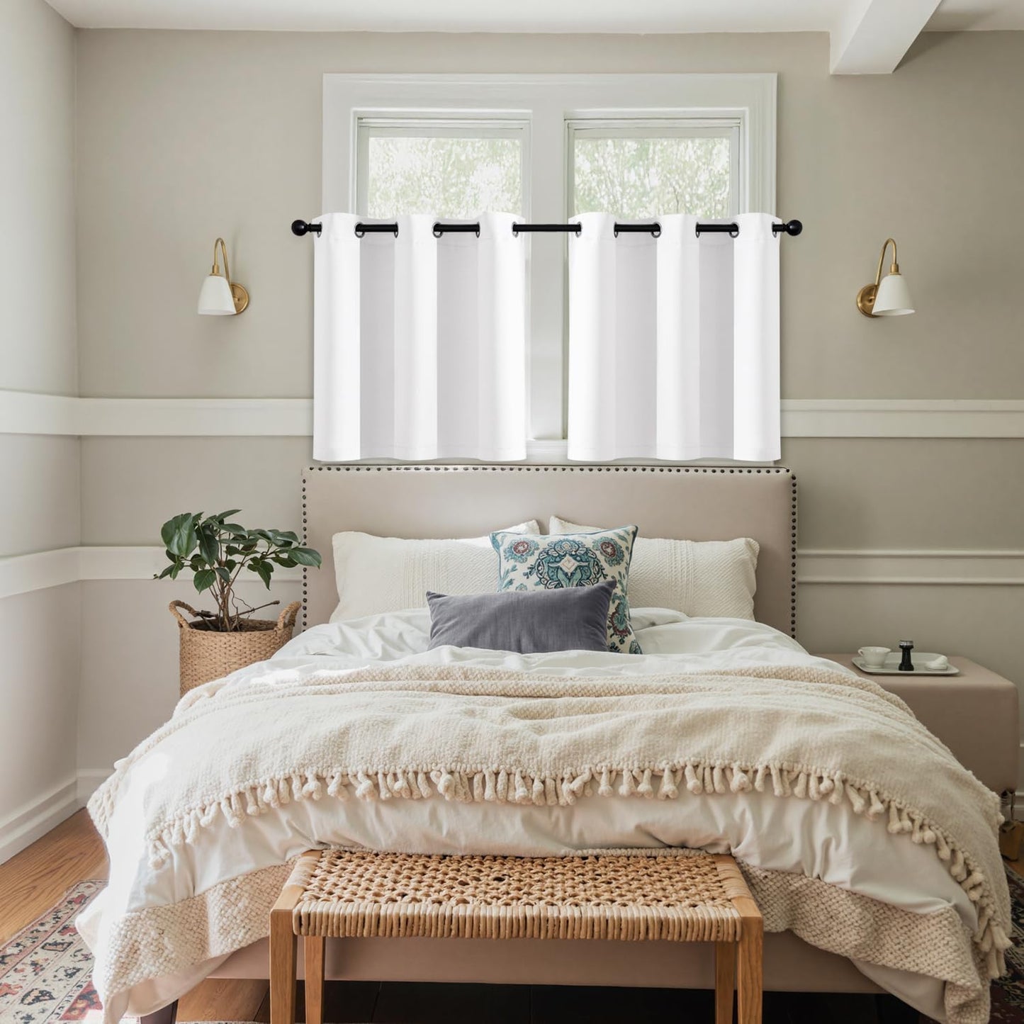 MIULEE Short Curtains - Thermal Insulated Privacy Drapes for Windows | Pure White, 40" x 36" (2 Panels)