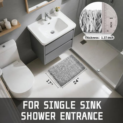 Yimobra Bathroom Rugs Non Slip Washable, Ultra Soft and Water Absorbent Bath Mats, Plush Fluffy Shower Mat Outside, Microfiber Thick Matts for Bathroom Floor/Sink, 24x17, Light Gray and White