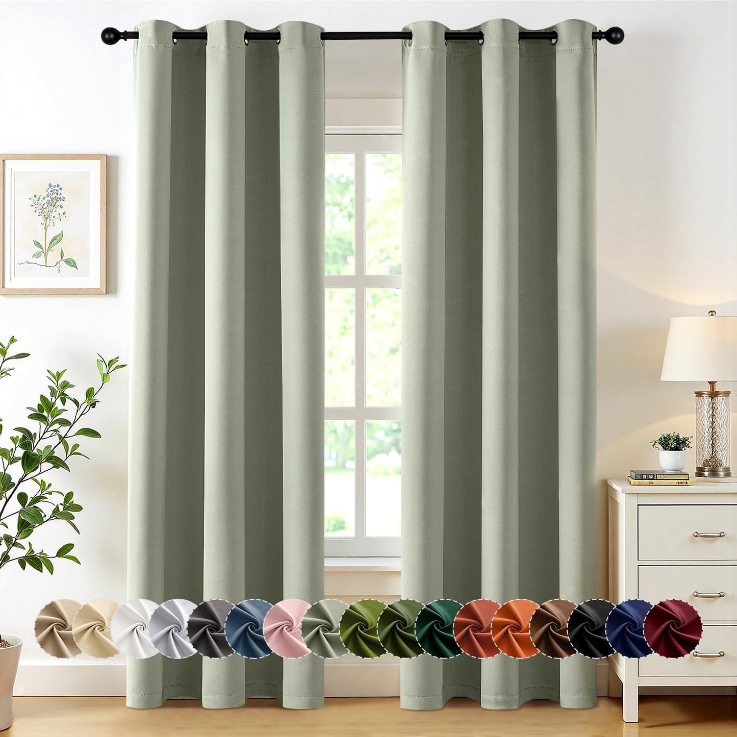 MIULEE Sage Green Blackout Curtains - Thermal Insulated Room Darkening Drapes | 86 Inches Long, 2 Panels