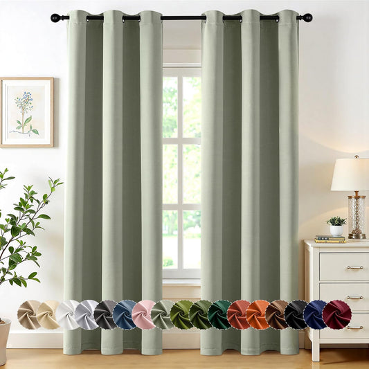 MIULEE Sage Green Blackout Curtains - Thermal Insulated Room Darkening Drapes | 84 Inches Long, 2 Panels