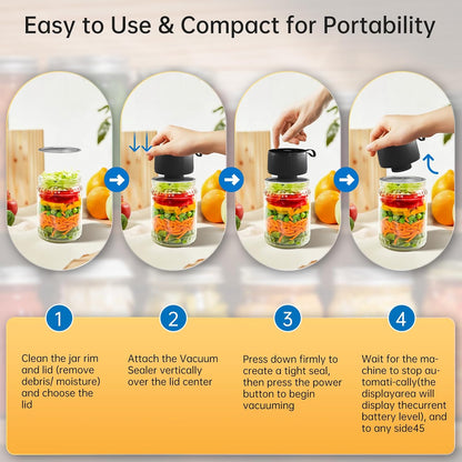 Skiennix Electric Mason Jar Vacuum Sealer Kit - 3-in-1 Handheld Automatic Food Saver | Ideal for Canning Jams, Pickles & Dry Foods | Black