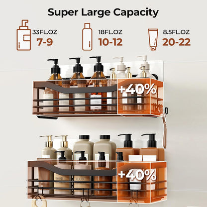 Orimade Shower Caddy - Wall-Mounted Bathroom Organizer with 5 Hooks | No Drilling, SUS304 Stainless Steel - 3 Pack, Black
