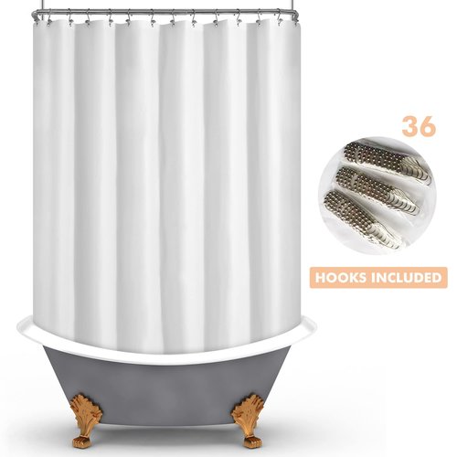 Mrs Awesome White Clawfoot Tub Shower Curtain or Liner with 12 Magnets - Free 36 Hooks Included, Waterproof PEVA, 180" x 70", White