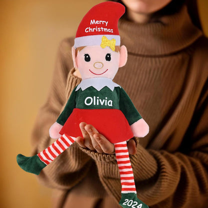 Skiennix Custom Christmas Elf Plush Doll - 14.5" Personalized Toy for Kids | Ideal Xmas Gift (Red/Green)