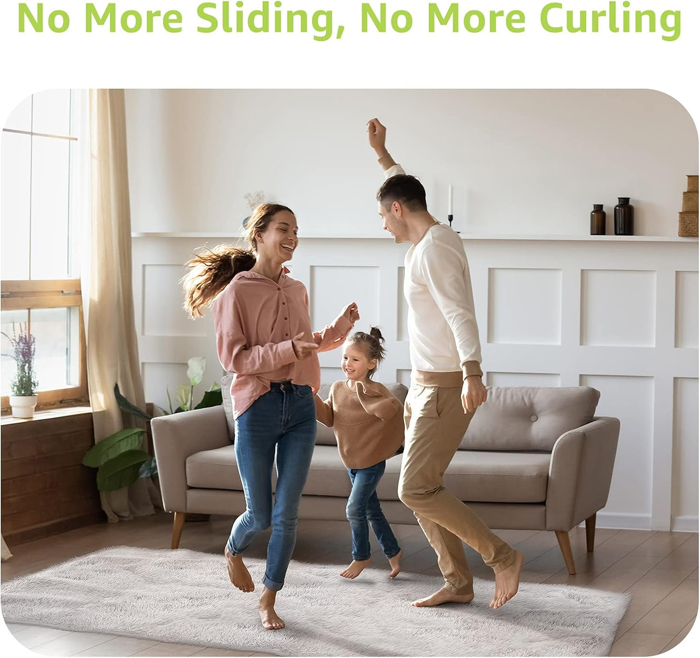 Rabenda Non-Slip Rug Grippers - 8 Pcs Reusable Dual-Sided Adhesive Pads for Hardwood Floors | Black