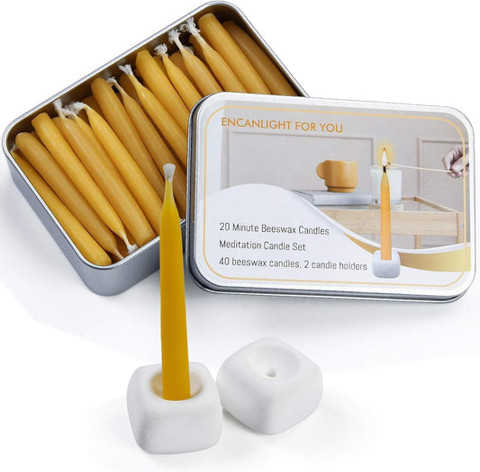 Skiennix Mini Candles Set - 40Pcs 2.6 Inch Beeswax Taper Candles | Smokeless & Dripless for Meditation & Home Decor - Yellow