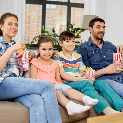Yuxung 30 Pack Plastic Popcorn Boxes - Classic Red and White Striped Buckets for Movie Night | 7.7 x 3.9 x 2.4 Inch