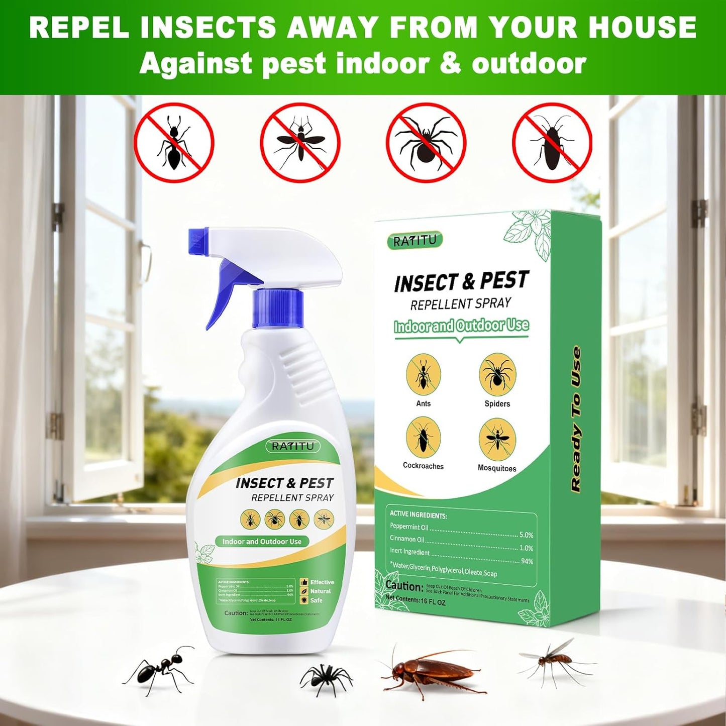 Peppermint Oil Insect Repellent Spray - 16 OZ Natural Formula for Ants, Spiders & Mosquitoes | Safe for Pets & Humans