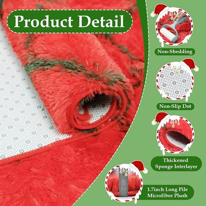 Fluffy 4x6 Area Rug for Bedroom - Red & Green Shag Rug, Non-Slip Bottom