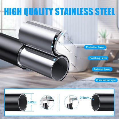 TEECK Shower Curtain Rod, 32-104 inch Adjustable Spring Tension Curtain Rod, Never Rust Anti-Slip Shower Curtain Rod for Bathroom, No Drilling, Never Collapse, Easy to Use, Black