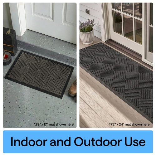 GORILLA GRIP 100% Waterproof All-Season WeatherMAX Doormat, 34x58, US Designed Natural Rubber, Stain and Fade Resistant, Low Profile Indoor Outdoor Door Mats, Easy Clean Patio Mat, Gray Diamond