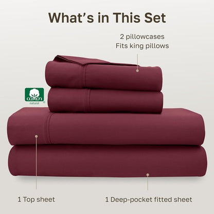 California Design Den King Size Bed Sheets Set - 100% Cotton, 400 Thread Count, Silky Smooth Sateen, Deep Pockets - Burgundy Red