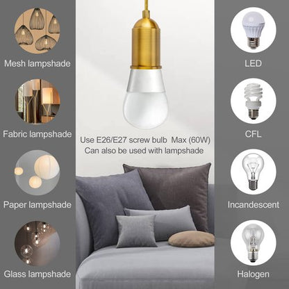 Hanging Lights with Plug in Pendant Light Cord kit Fixture Bulb Socket Golden Extension Lantern Fabric lamp Cord Switch Replacement Shade Industrial Porcelain Bulb Holder DIY Lighting 15ft 2 Set