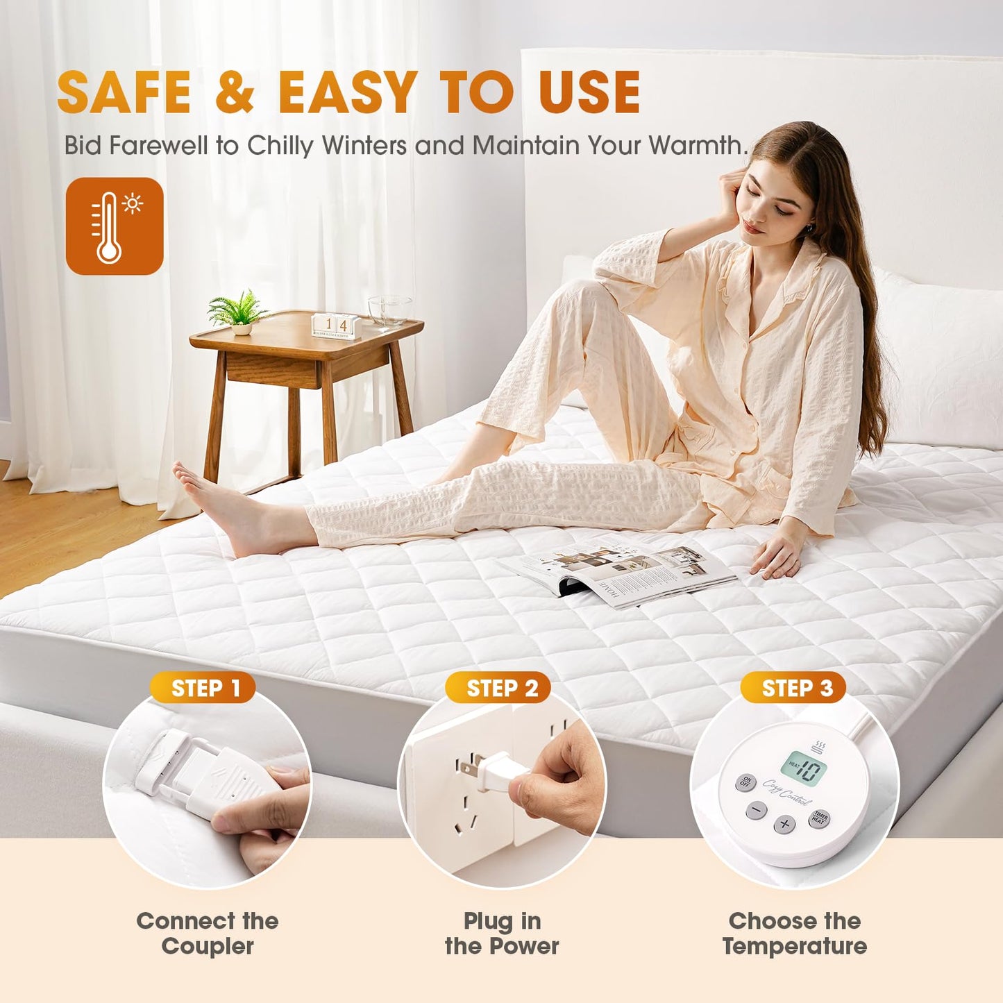Valthie Heated Mattress Pad Queen Size,Dual Control Electric Mattress Pad,Bed Warmer with 10 Heat Settings & 1-12 Hours Auto Shut Off,Fit Up to 8-21" Deep Pocket, Machine Washable(60"x80",White)