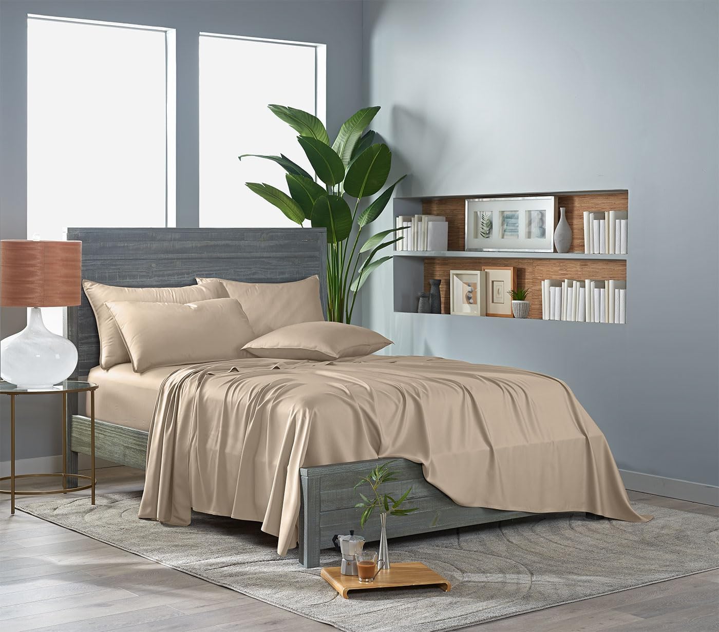 Pure Bamboo Queen Sheets - Luxuriously Soft 100% Organic Viscose Bed Sheet Set | Cooling & Durable (Queen, Almond)