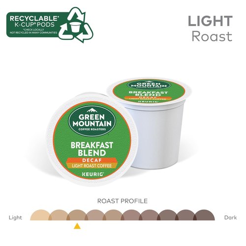 Green Mountain Coffee Roasters Breakfast Blend Decaf Coffee | Light Roast K-Cup Pods, 32 Count