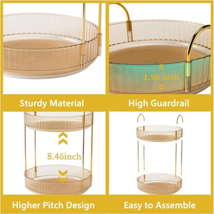 Asayuee 360° Rotating Makeup Organizer - Large Capacity Vanity Storage for Skincare & Perfume (Gold)