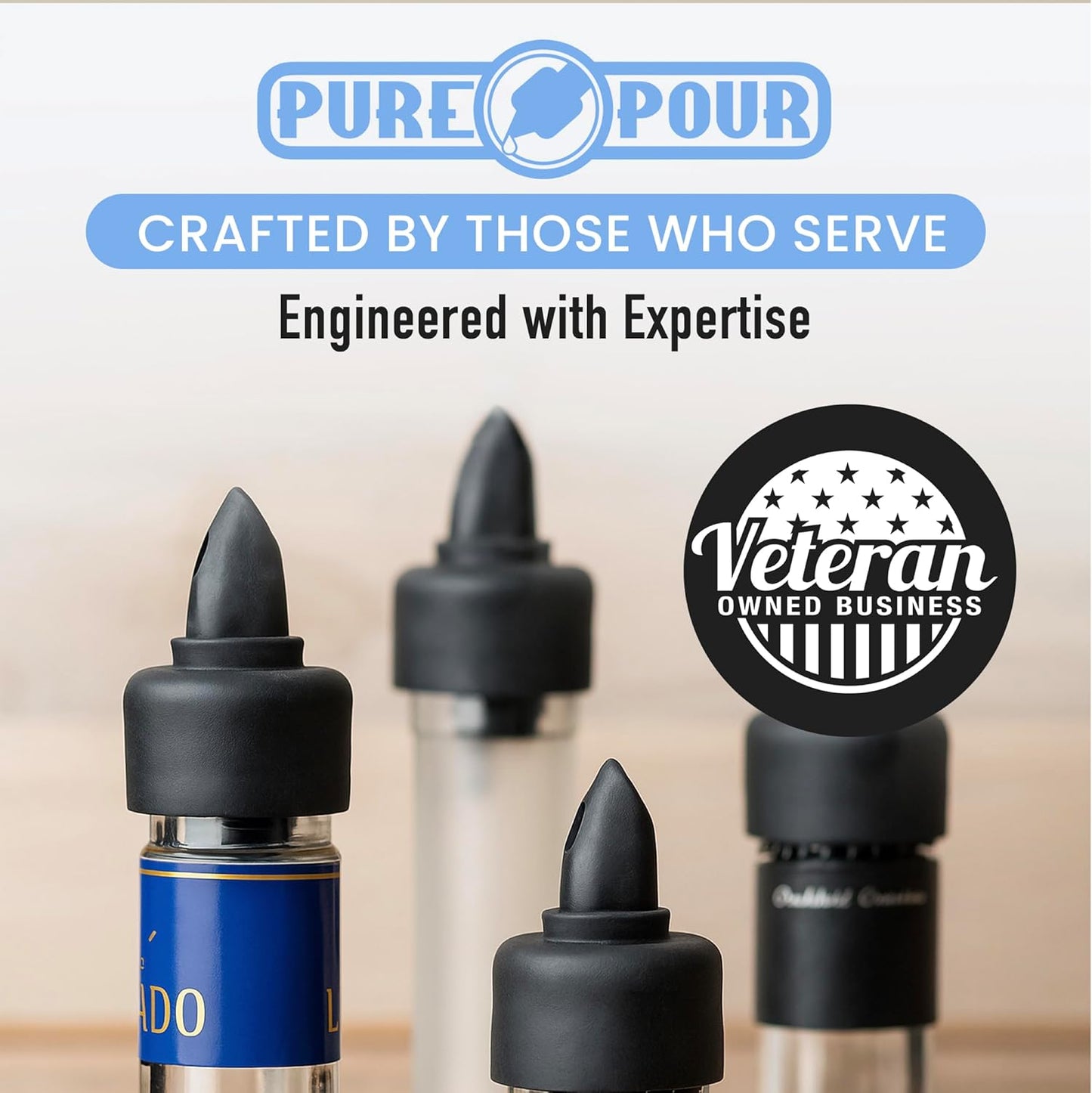 The Pure Pour Liquor Bottle Pourers - Leak-Proof Pour Spouts with Dust Caps – Fits Most Alcohol, Syrup, Olive Oil & Vinegar Bottles – Dishwasher Safe - 10 Pack