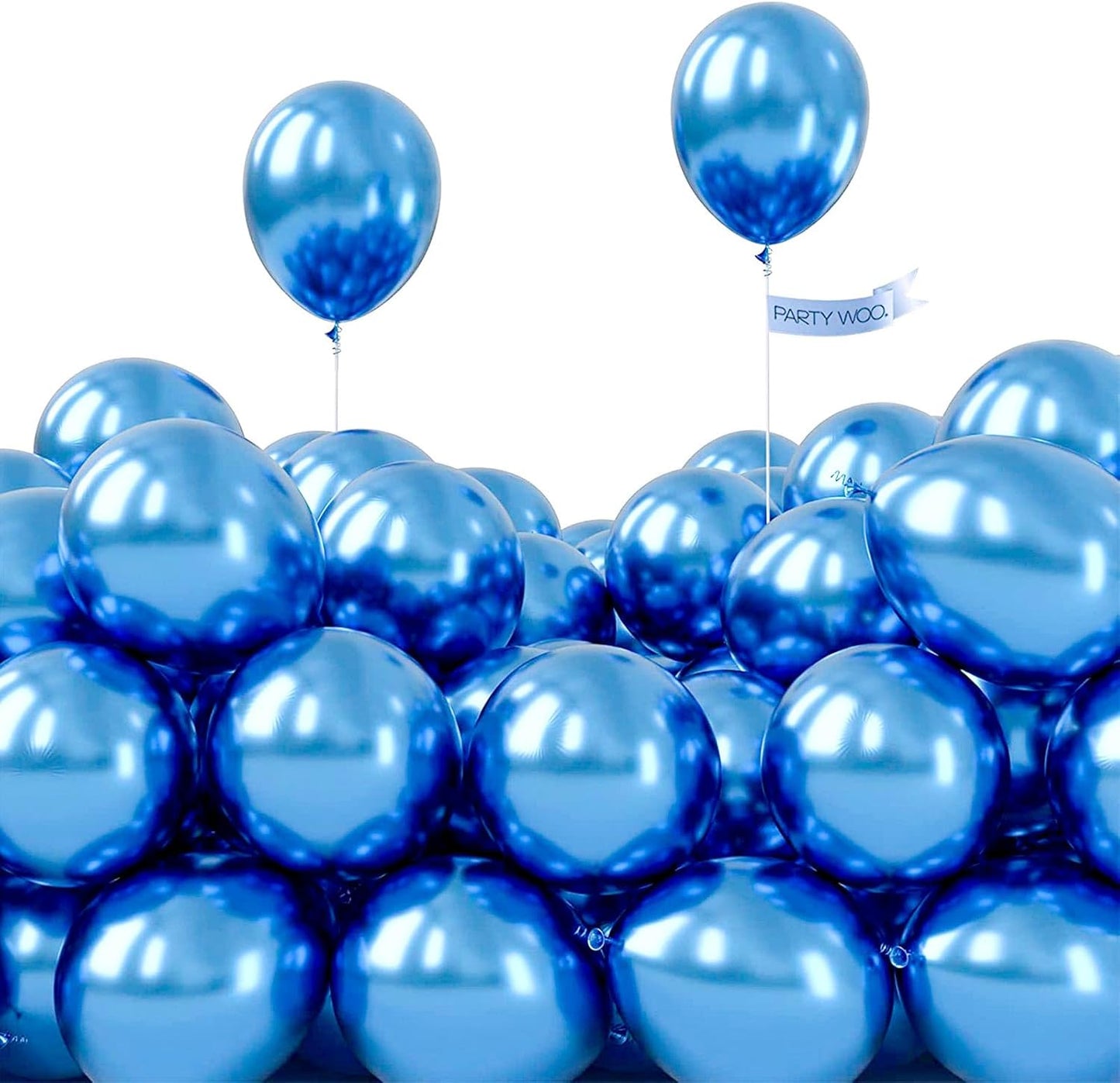 PartyWoo Metallic Blue Balloons - 100pcs 5 Inch Mini Chrome Latex Balloons for Celebrations