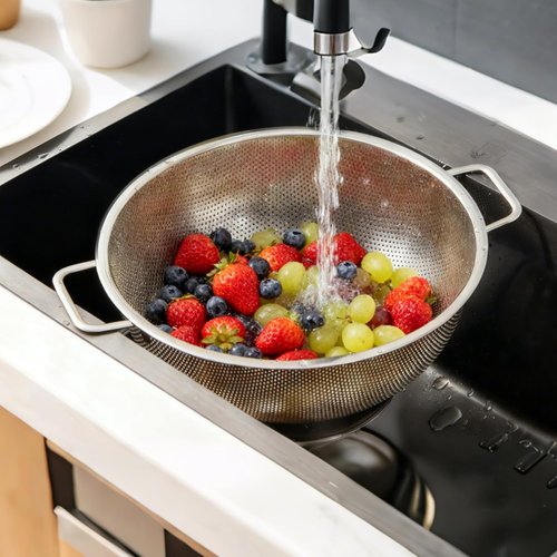 304 Stainless Steel Colander - Micro-Perforated 3-Quart Strainer | Dishwasher Safe for Pasta, Noodles, Vegetables & Fruits