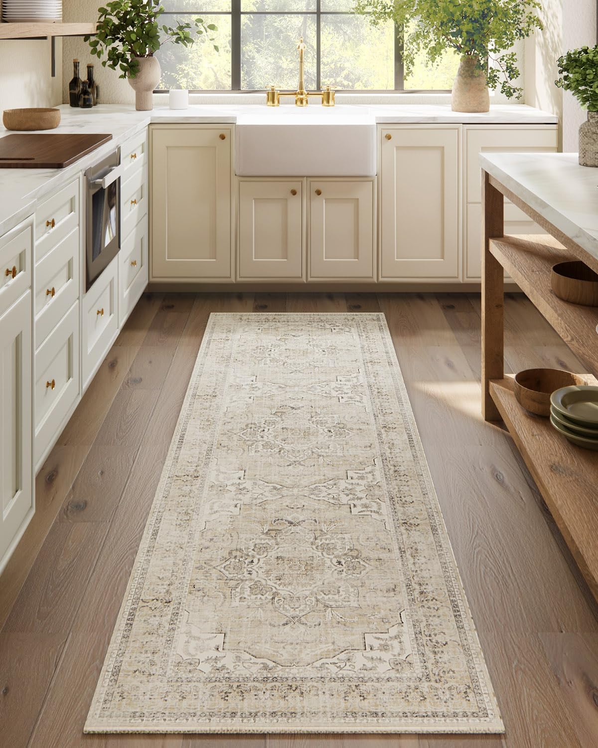 Skiennix Machine Washable Runner Rug - Non-Slip Faux Wool | 2'6"x8' Boho Hallway Carpet