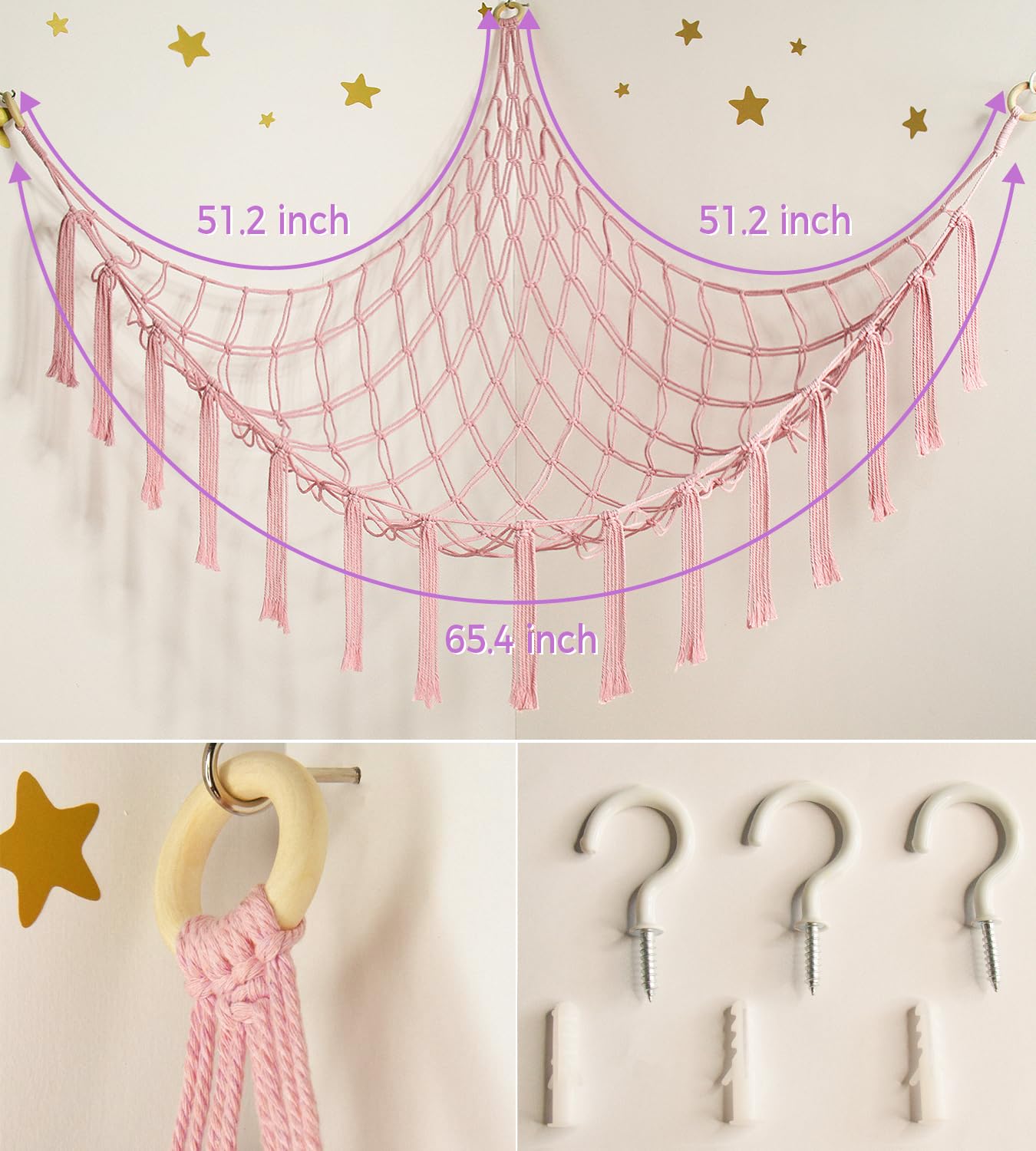 mirolam Stuffed Animal Storage Hammock Net - Toy Hammock Net for Stuffed Animals Corner - Hanging Stuff Animal Organizer Holder Large Pink Baby Nursery Room Decor