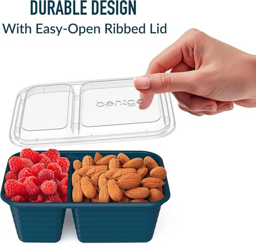 Bentgo Prep - 2-Compartment Snack Containers | Reusable, Microwaveable, BPA-Free - 10 Deep Teal Trays & Lids