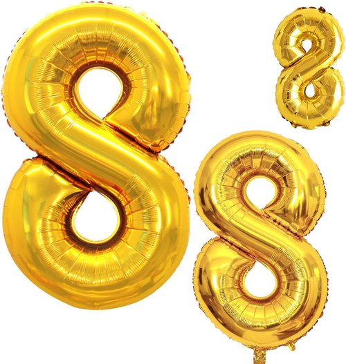 GOER Gold Foil Number 8 Balloons - Huge 42" & 32" Birthday Party Decorations (3 Pcs)