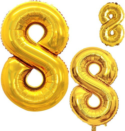 GOER Gold Foil Number 8 Balloons - Huge 42" & 32" Birthday Party Decorations (3 Pcs)
